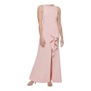 Eliza J‎ Sleeveless Pink Cross Bodice Cascading Ruffle Maxi Gown w/Split Size 12